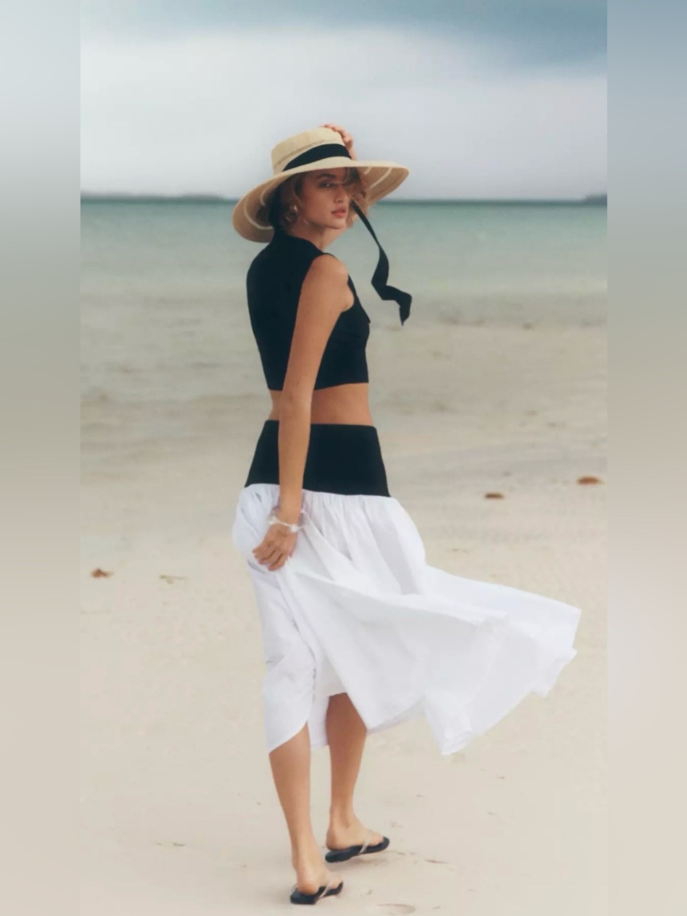 Cotton Twofer Drop-Waist Midi Skirt | Size M - Picture 3 of 3